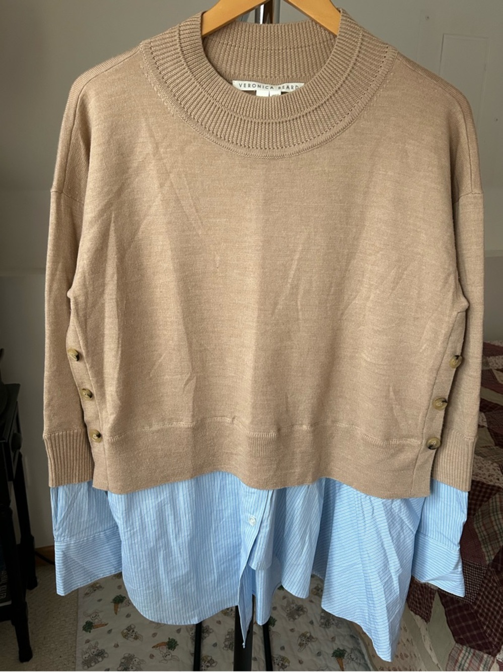 Veronica Beard Beri Poplin Layered Wool Top Women’s Large
